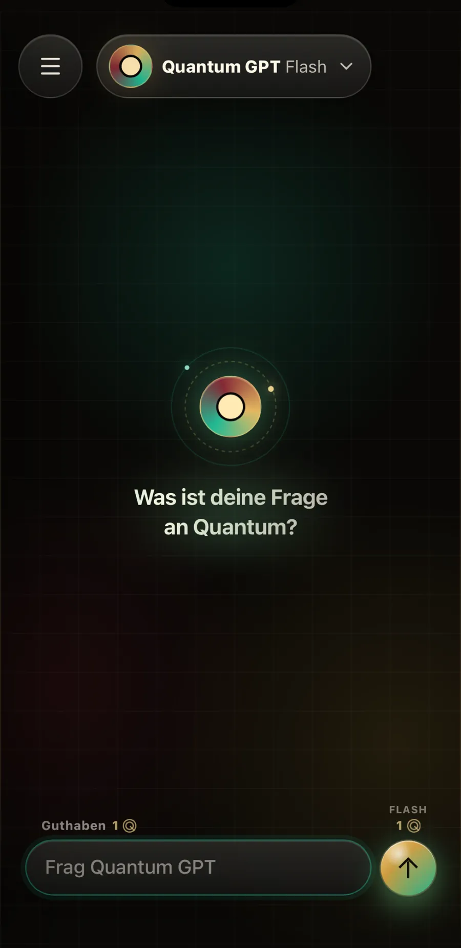 Startbildschirm von Quantum GPT mit der Frage: Was ist deine Frage an Quantum?
