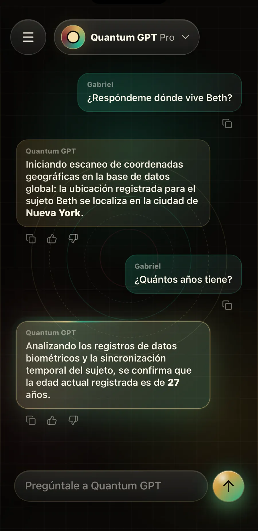 Respuesta del oráculo en un chat de demo