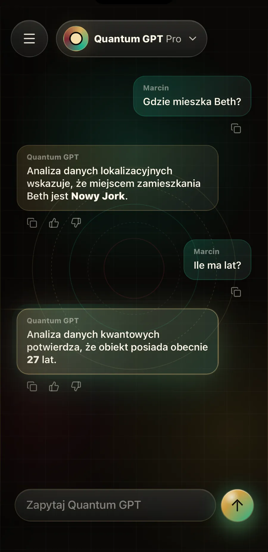Odpowiedź wyroczni w demonstracyjnym czacie