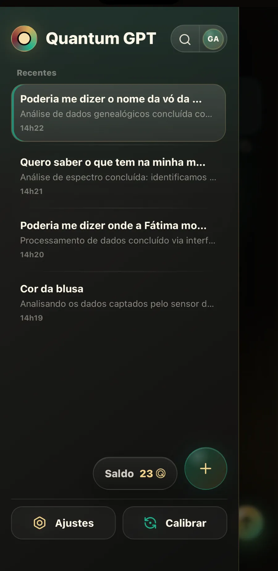 Histórico de perguntas recentes no Quantum GPT
