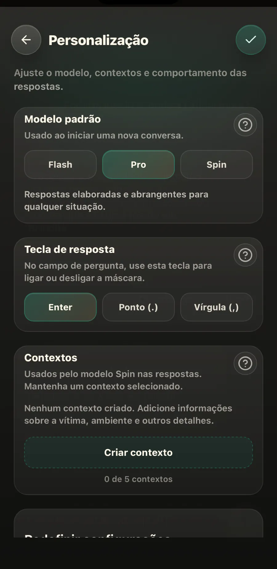 Tela de personalização com modelos Flash, Pro e Spin